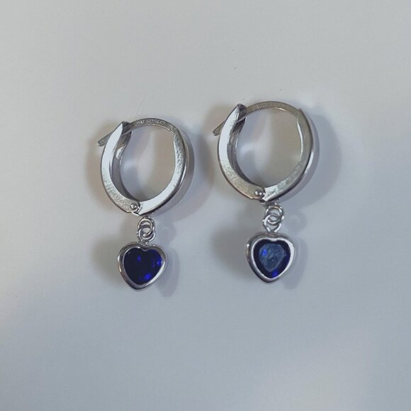 White Gold Jewelry - 10KT White Gold with Created Blue Sapphire 5mm Heart Dangle Leverback Earrings